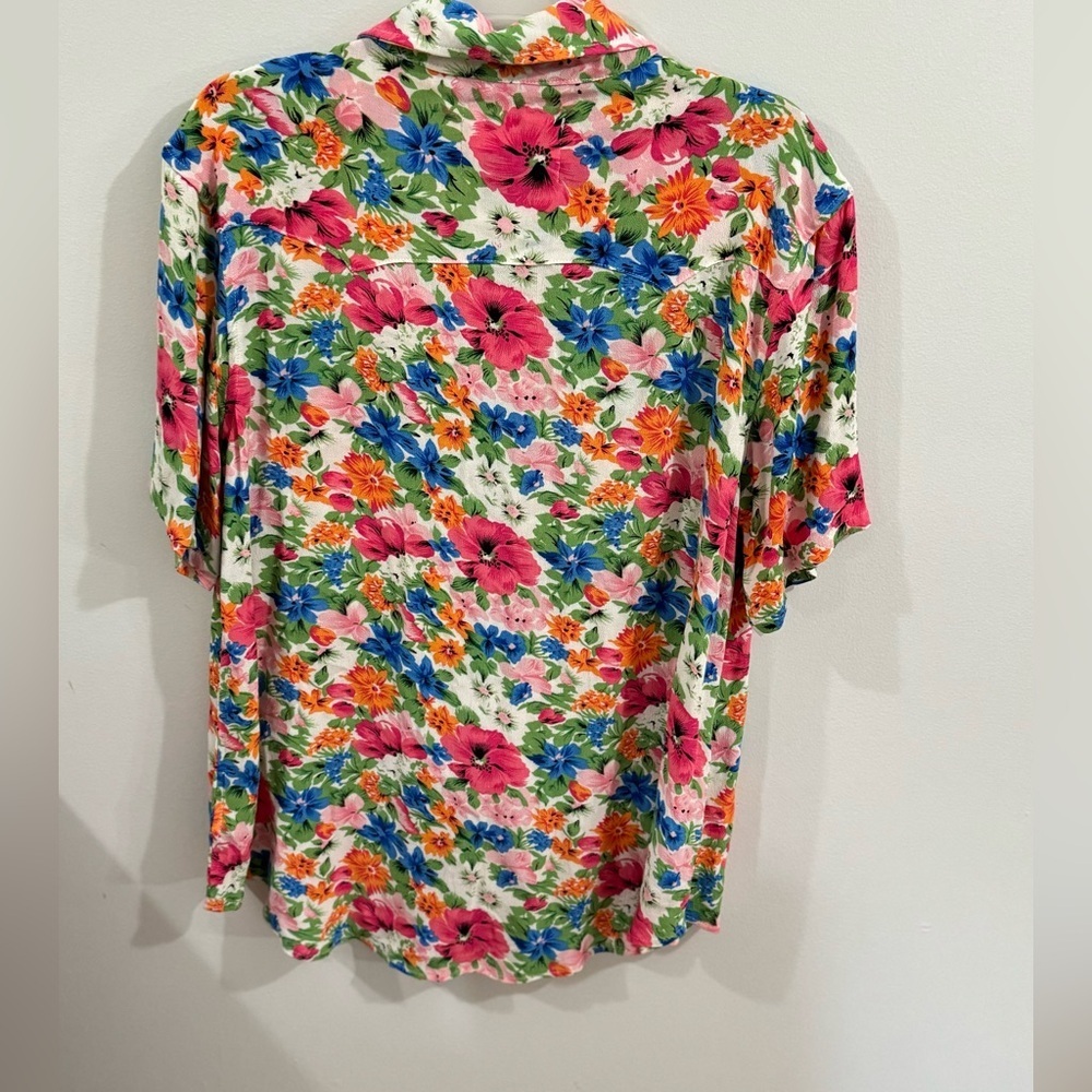 Citrine Rose Floral Hawaiian Button Down Short Sleeve Top Size Medium - Picture 3 of 4